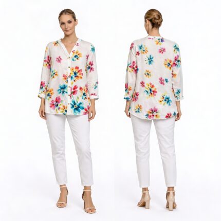 Çiçek Desenli Rahat Kesim Kadın Gömlek